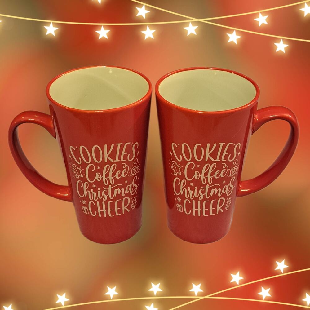 Cookies Coffee Christmas Cheer Red & White 16oz Tall Ceramic Holiday Mug Set